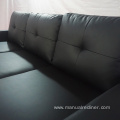 Living Room Black Leather L Shaped Sofa